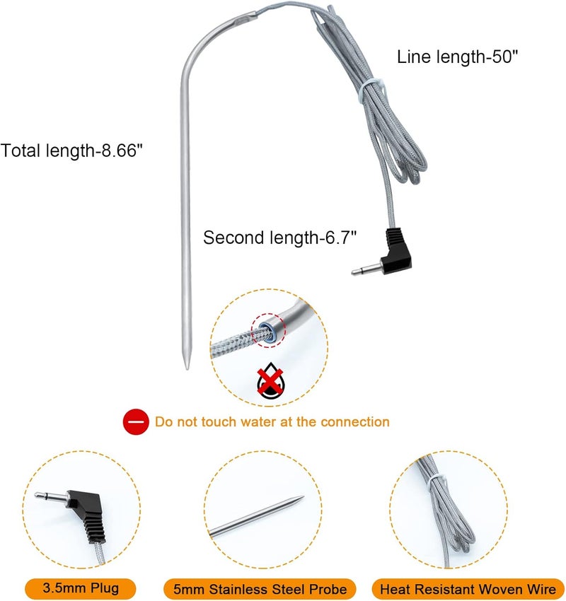 COMVIEE 2-Pack Meat Temperature Probe Replacement Parts for Masterbuilt Gravity Series 560/800/1050 Grill + Smoker, with 2 Grill Clips and 2 Probe Grommets, Replace Accessories Number: 9004190170 - Image 2